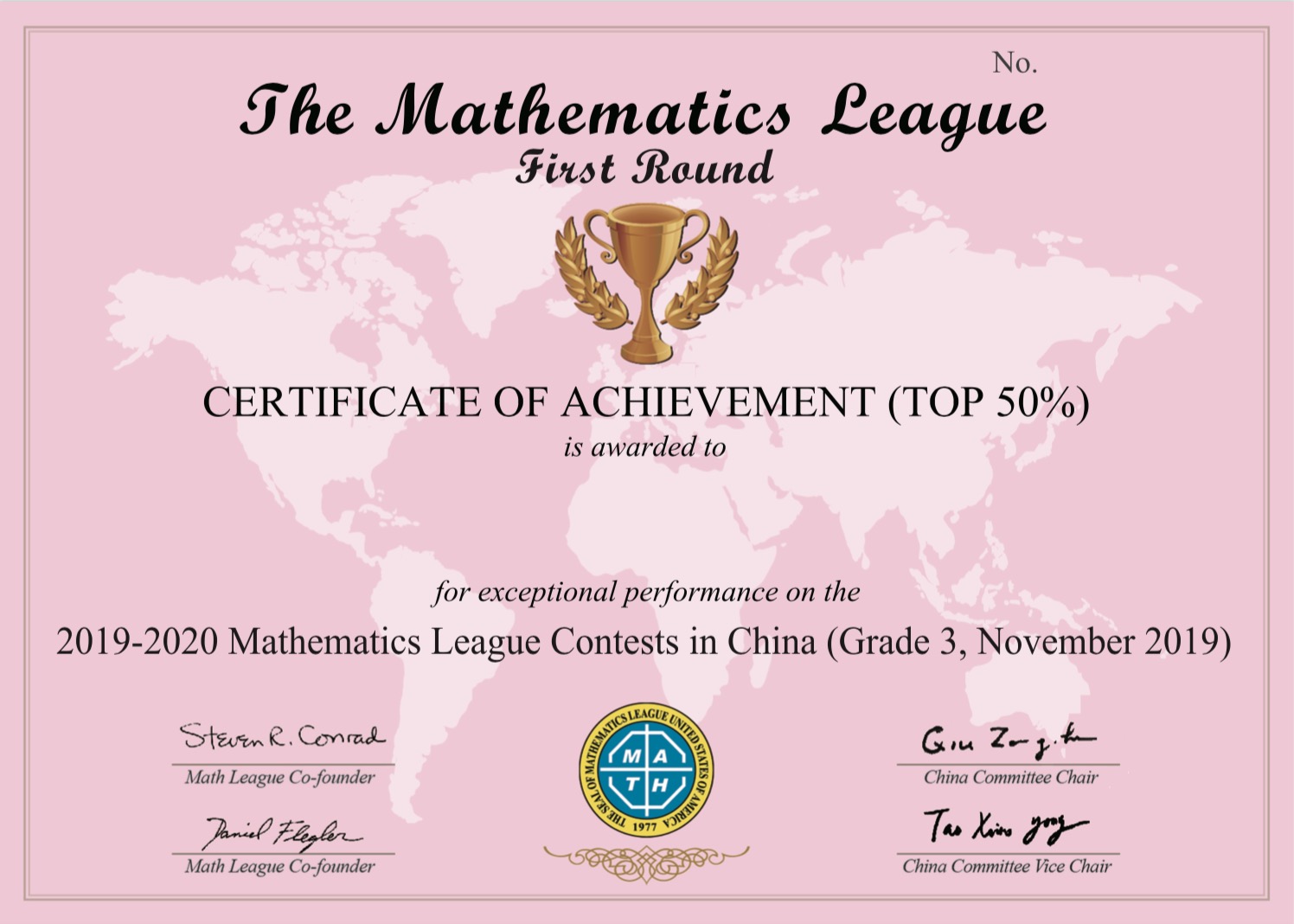 Certificate of Achievement Top 50% 证书